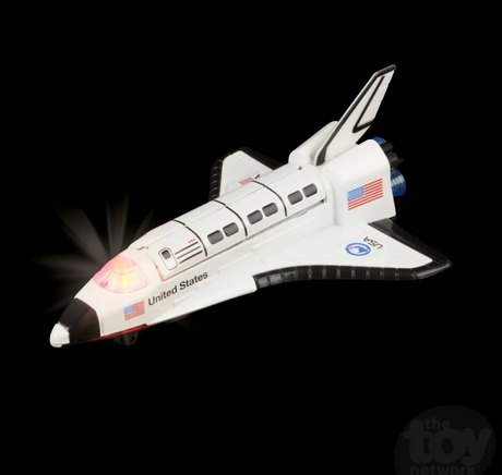 Space Shuttle | Light Up! die-cast pull back toy with lights, speeding across surfaces, ideal for kids ages 3 and up.