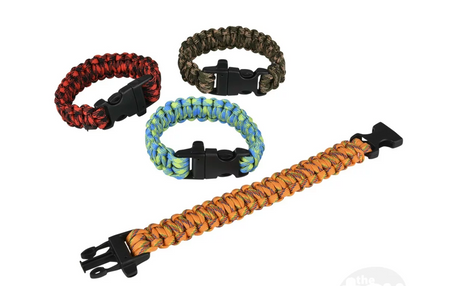 Explorer Paracord Bracelet in assorted colors, durable with 8 feet of safety cord for outdoor adventures.