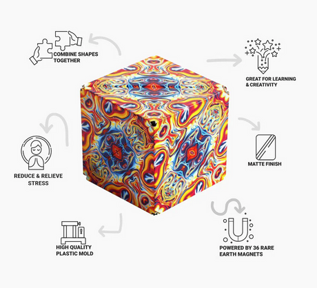 Shashibo | Spaced Out magnetic puzzle cube with vibrant design, 36 magnets, matte finish, and high-quality plastic mold.