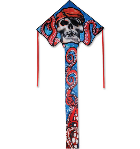 46" Easy Flyer Kite | Pirate Octopus with vibrant pirate skull and red octopus tentacles design, easy to assemble and fly.