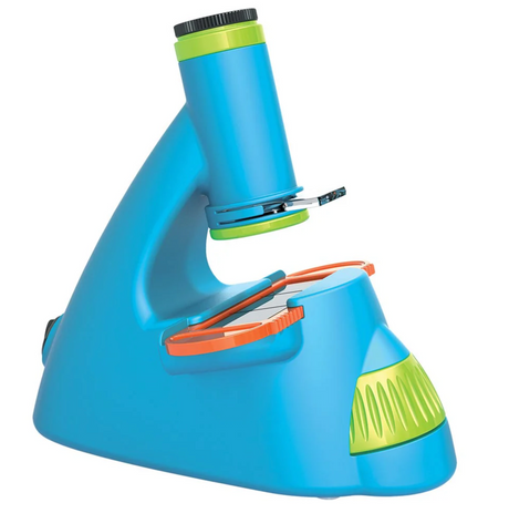 Kids First: Big & Fun Microscope in bright blue and green, designed for easy use and early biology exploration.
