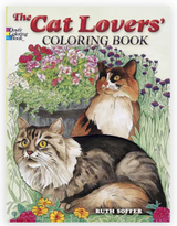 The Cat Lovers Coloring Book cover features detailed illustrations of two cats surrounded by colorful flowers.