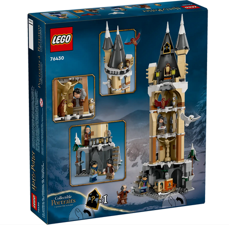 LEGO Harry Potter Hogwarts Castle Owlery building set with minifigures, owls, and detailed owlery tower playset.