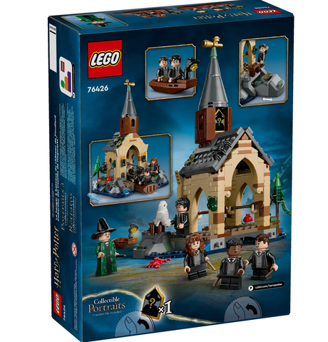 LEGO Harry Potter Hogwarts Castle Boathouse set featuring buildable boats, minifigures, and a detailed boathouse scene.