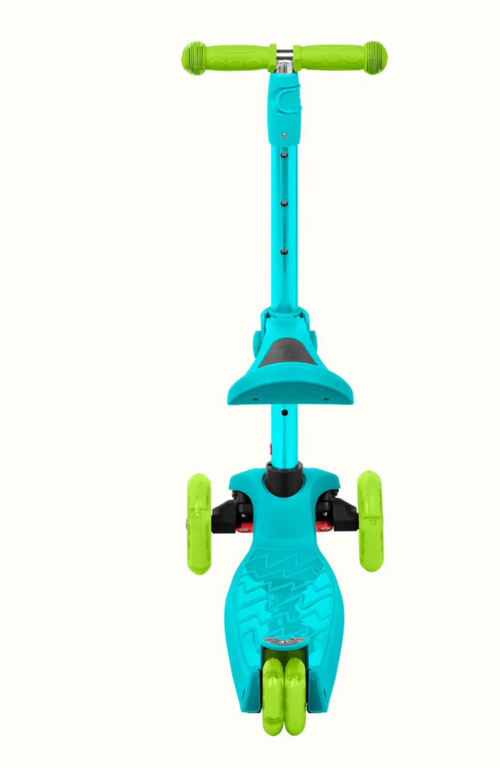 Chipmunk Plus Kids' Kick Scooter in turquoise with green wheels and folding seat for ages 3 and up.