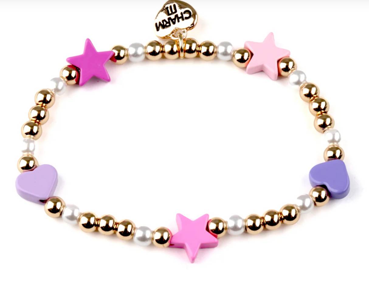Gold Heart & Star Stretch Bead Bracelet