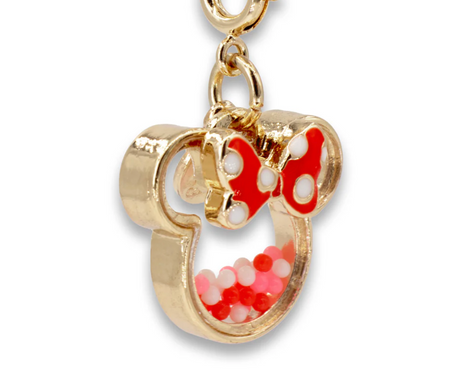 Gold Minnie Shaker Charm with red bow and colorful beads, perfect for CHARM IT! bracelets or necklaces.