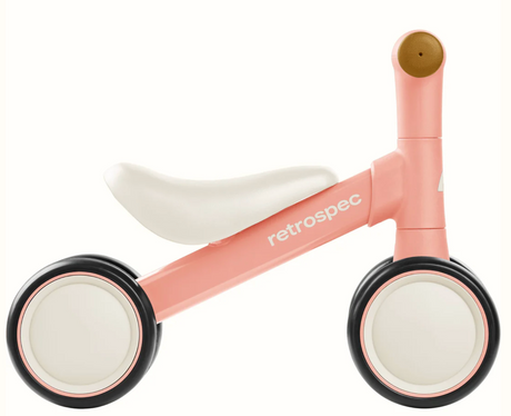Cricket 2 Baby Walker Balance Bike in baby pink with no-scratch wheels, 135° limit steering, perfect for indoor use.