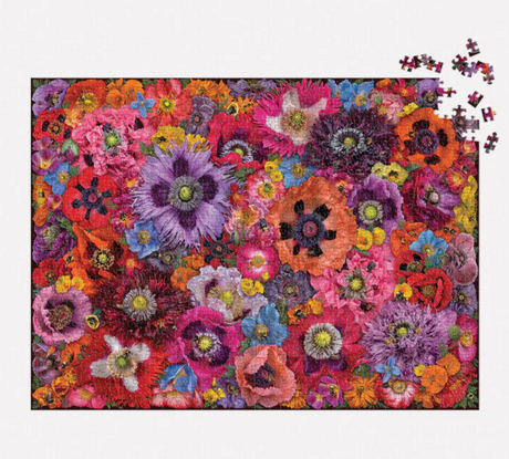 1000pc Bees in the Poppies Puzzle featuring vibrant poppies and hidden bees in a colorful 1000-piece design.