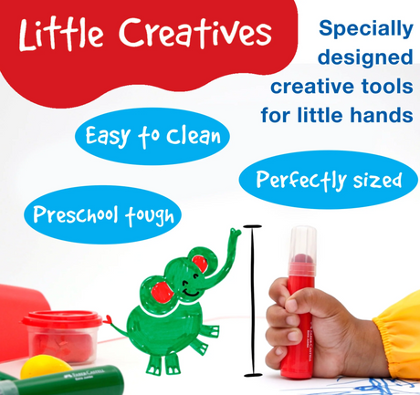 Little Creatives Ultra Washable Markers with jumbo tips, designed for preschool kids and easy to clean.
