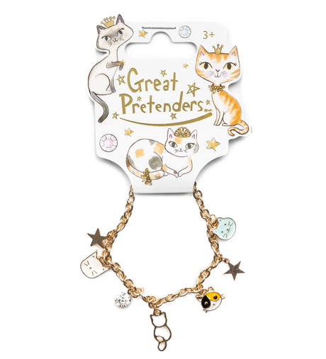Purrfectly Charming Bracelet with gold chain and cute cat charms, perfect for young cat lovers and playful style.
