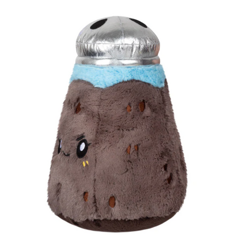 Pepper Mini plush toy with silver top and smiling face, soft and cuddly polyester fiber, 7x7x10.5 inches.