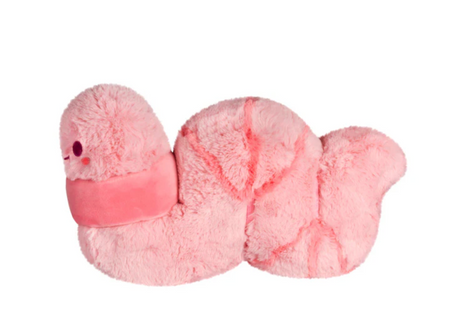 Worm Mini plush toy in soft pink, cute and cuddly with a friendly face, perfect for all ages.