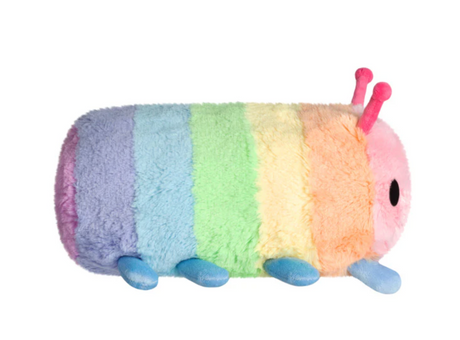 Rainbow Caterpillar Mini plush toy in soft rainbow colors, designed for Pride Month 2024, 6x12x6 inches.