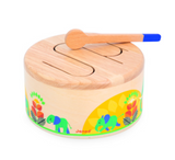 Musical Forest Drum wooden toddler toy drum with colorful animal designs and drumstick for early music learning.
