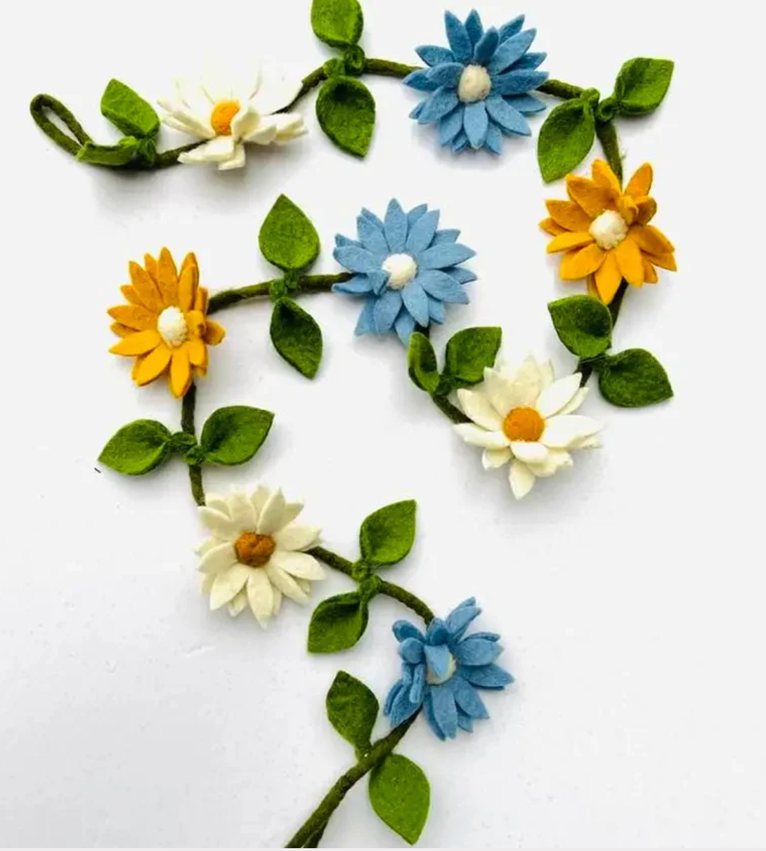 Felt Flower Garland | Blue White & Yellow