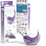 EUGY | Narwhal purple 3D puzzle made from eco-friendly cardboard, featuring a spiraling tusk and fun learning facts.