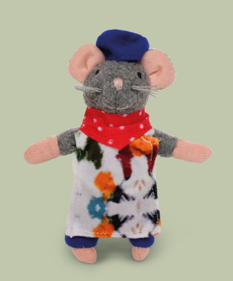 Sam & Julia | Artist soft mouse plush toy dressed in colorful outfit and blue hat for children 18m+