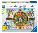 500pc Large Format Christmas Songbirds Puzzle with festive birds and holiday decorations in a winter scene.