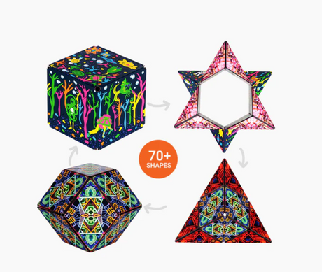 Shashibo | Glowquarium magnetic puzzle cube transforming into over 70 colorful geometric shapes.