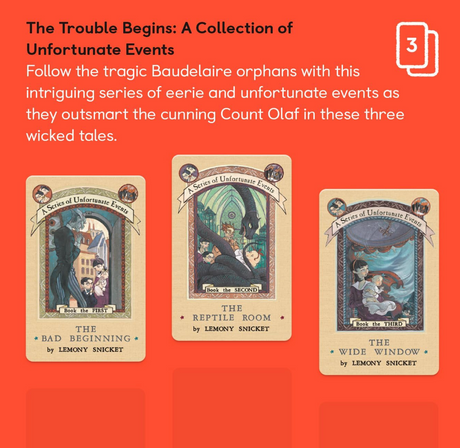 Yoto | The Trouble Begins: A Collection of Unfortunate Events audiobook cards featuring three dark tales by Lemony Snicket.
