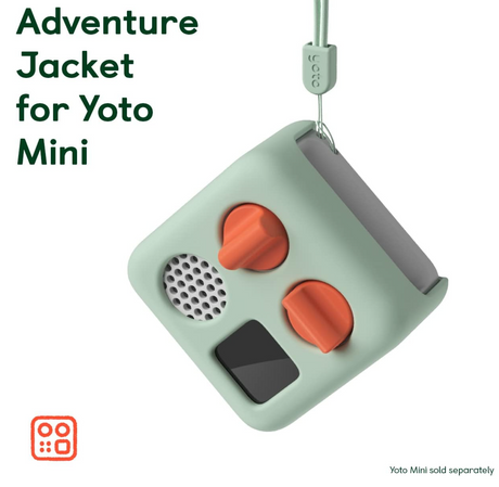 Yoto Mini Adventure Jacket | Frog Soup in green silicone with lanyard protects Yoto Mini from bumps and daily wear.