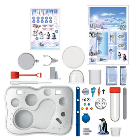Ooze Labs: Instant Snow Station kit with tools, base, test tubes, and playful snow experiment accessories for indoor science fun.