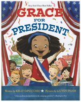 Grace for President book cover showing a joyful girl celebrating her school election campaign victory.