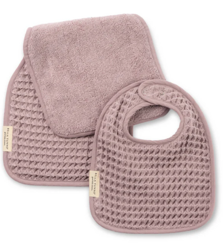 Reversible Bib + Burp Set | Orchid in soft orchid color with waffle weave and absorbent terry fabric for baby.