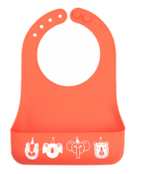 Little Bites Bib | Party Animals silicone beginner bib with catch pocket and party animal designs for babies 0 months+