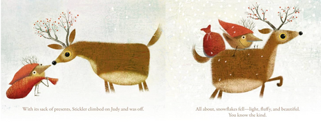 A Stickler Christmas shows Stickler with animals in a snowy scene, sharing gifts and joy during Christmas.