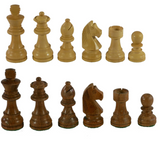 Chessmen Sheesham/Boxwood German chess pieces set featuring light and dark single weighted felted bases, 3” King height.