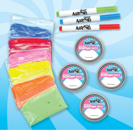 Mixed by Me Mash-Ups Thinking Putty with six scented putty varieties, four tins, and three markers for custom creations.