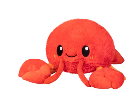 Lobster Snackers plush toy in bright orange with big eyes and a friendly smile, perfect for kids and decoration.