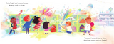 Illustration from First Day, Hooray! shows children joyfully exploring colorful feelings on their first day of school.
