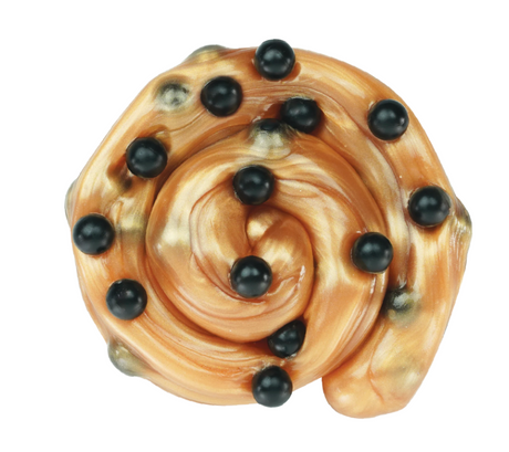 Brown Sugar Boba Thinking Putty with pearlescent brown color and black boba beads for tactile sensory play.