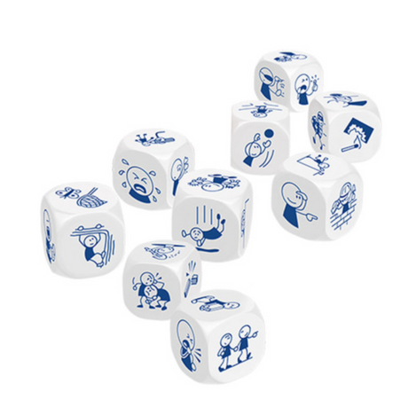 Rory's Story Cubes | Actions showing nine white dice with blue action-themed illustrations for creative storytelling.