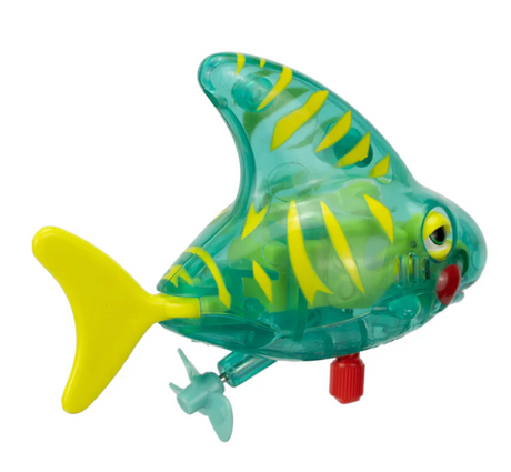 Z Wind Ups | Tiger Shark Seymore bath toy, green and yellow swimming shark with wind-up propeller for kids ages 3+