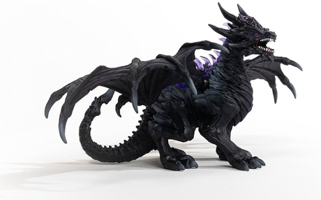 Eldrador Creatures | Shadow Dragon detailed black dragon figurine with wings and purple accents on white background