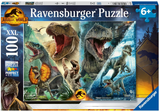 100pc Jurassic World: Dominion Puzzle featuring fierce dinosaurs in action for ages 6 and up, perfect prehistoric fun challenge.