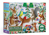 20pc The Little Christmas Tree Puzzle featuring forest animals gathering around a decorated Christmas tree in snow, age 3+ design.