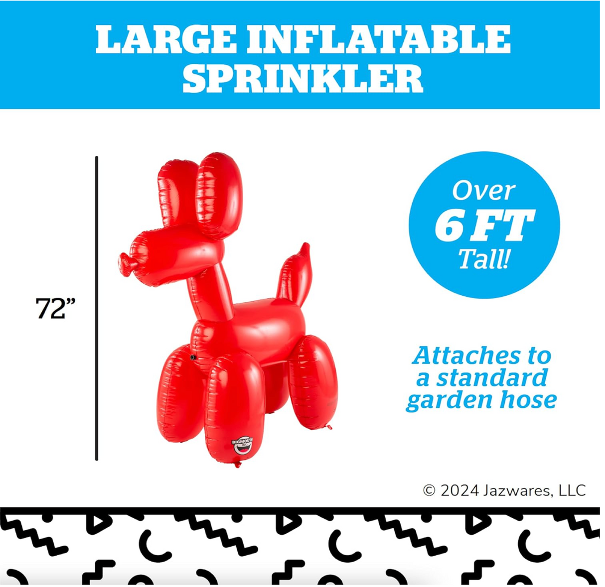 Sprinkler | Balloon Dog inflatable sprinkler over 6 feet tall attaches to garden hose for backyard water fun.