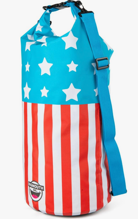 Dry Bag | Americana waterproof backpack with Stars and Stripes design for carrying wet clothes from beach or pool.