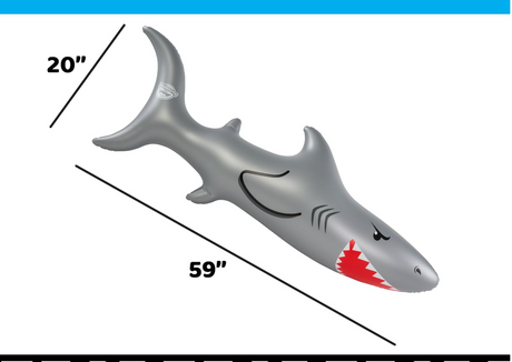 Pool Noodle | Shark inflatable float with shark fin handles, 59 inches long for fun pool days.