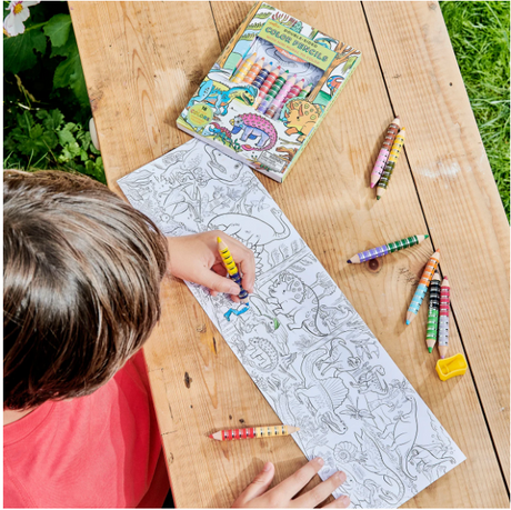 Colored Pencils & Mini Mural | Dinosaurs coloring set with 16 colors and detailed prehistoric mural for kids.