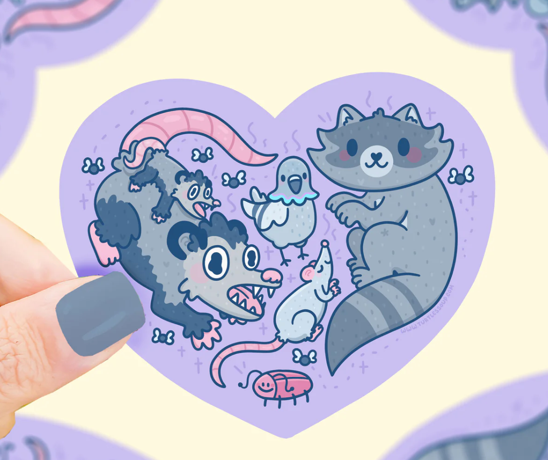 Stinky Trash Animals Heart Sticker