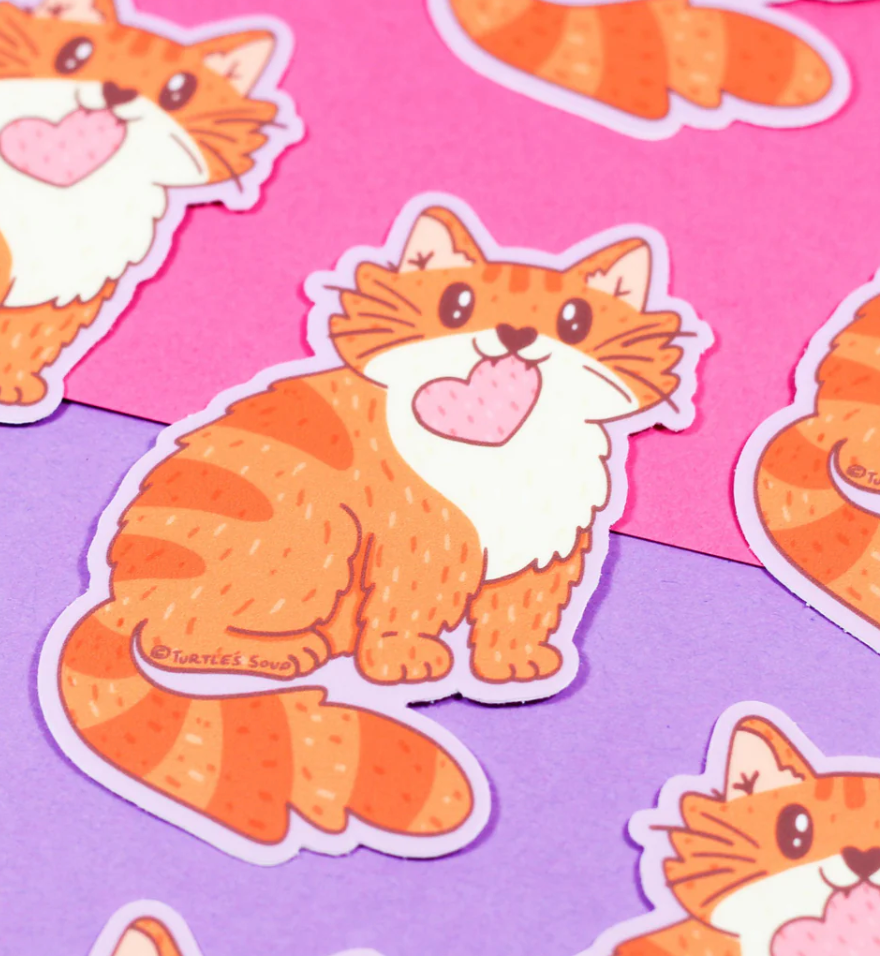 Orange Cat with Heart Sticker