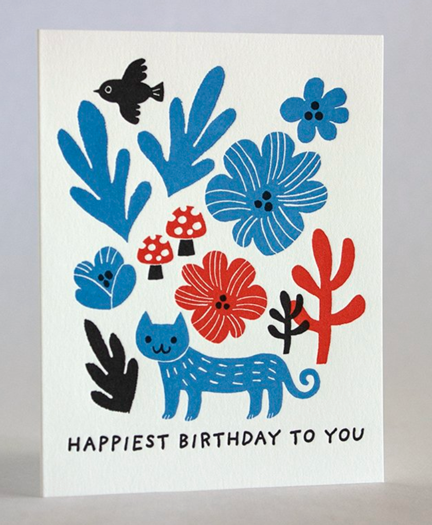 Cat with Flowers Birthday Card