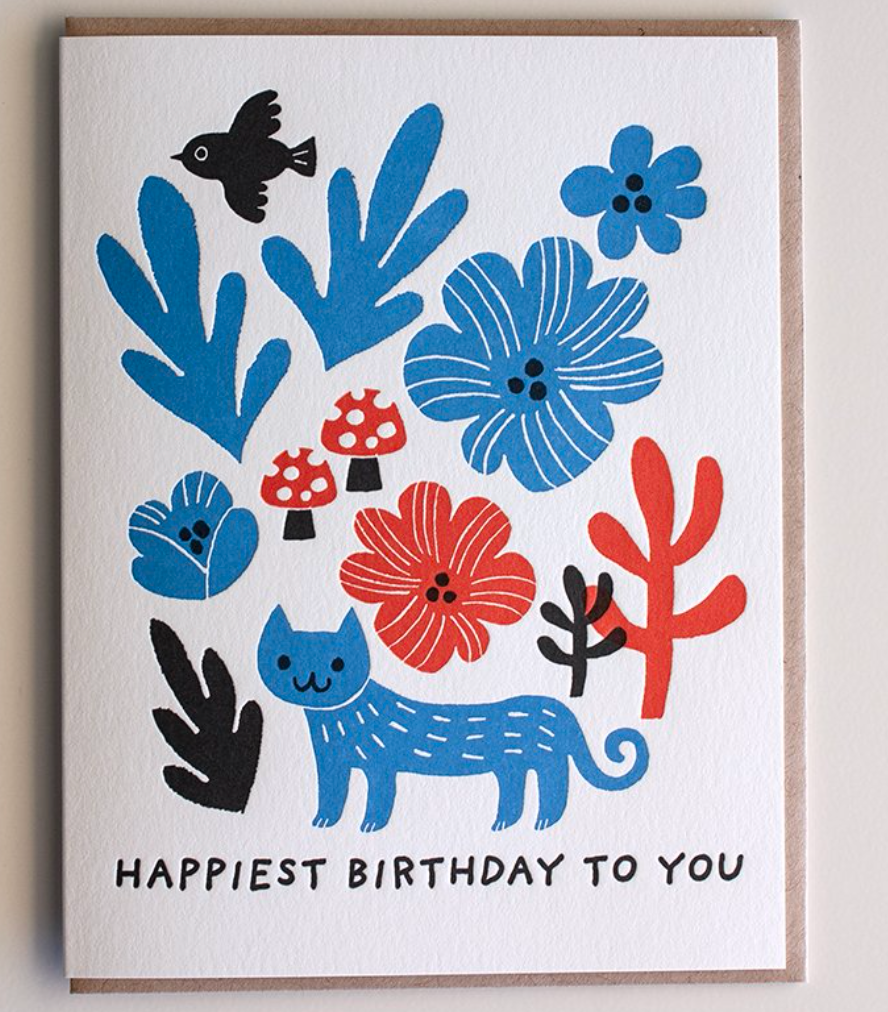 Cat with Flowers Birthday Card