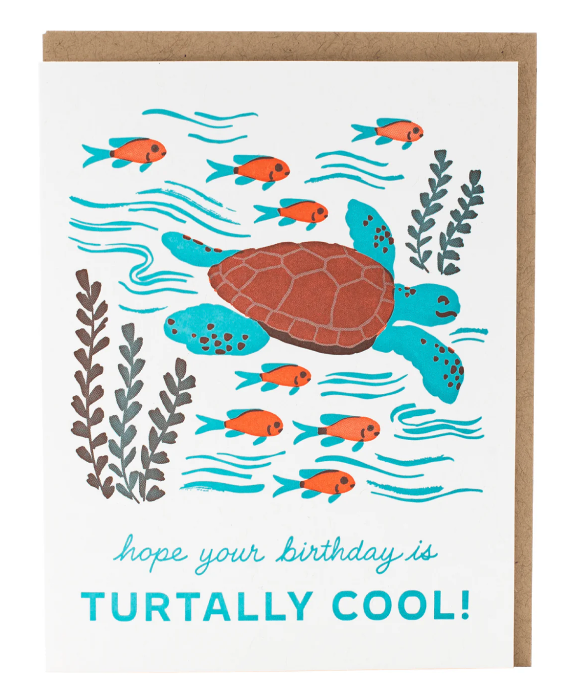 Sea Turtle Birthday Card featuring a colorful sea turtle and fish illustration with birthday greeting.